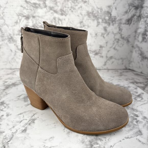 Garnet Hill Womens Gianna Back Zip Heeled Ankle Boots Size 8 Taupe Suede Italy